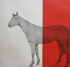 Hosre Estudio Rojo, Guy Allen, Arte Brillante, Arte Rojo, Arte Animal, Impresiones ModernasEquino