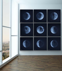 The Lunar Cycle – 9 Phases of the Moon by Guy Allen.  Print from acid etching.  