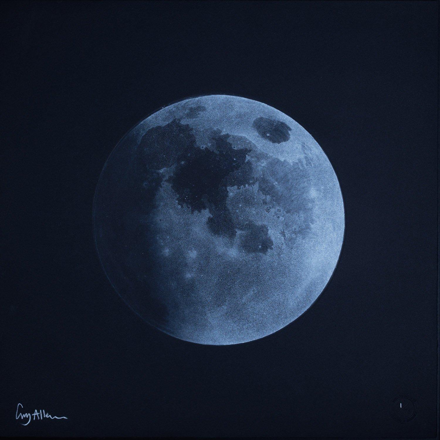 Waxing Gibbous Moon von Guy Allen.  Aus Säure-Radierung.  Ungerahmt