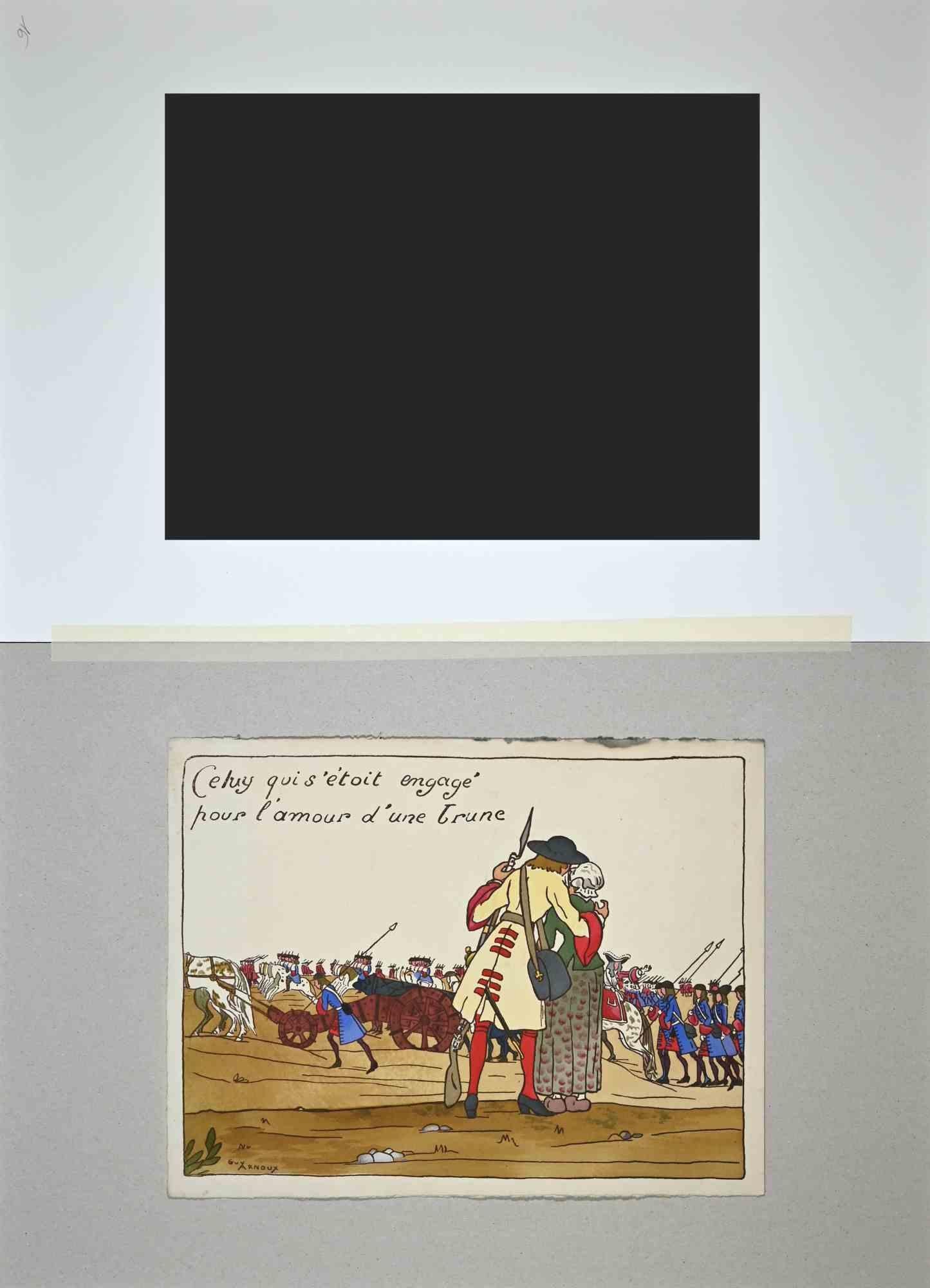 Scène galante est une gravure sur bois originale réalisée par Guy Arnoux (1886-1951).

Bon état, signé dans le coin inférieur gauche.

Inclus un passe-partout en carton blanc (34x49 cm).

Guy Arnoux , né en 1886 à Paris et mort en 1951 à Ardon