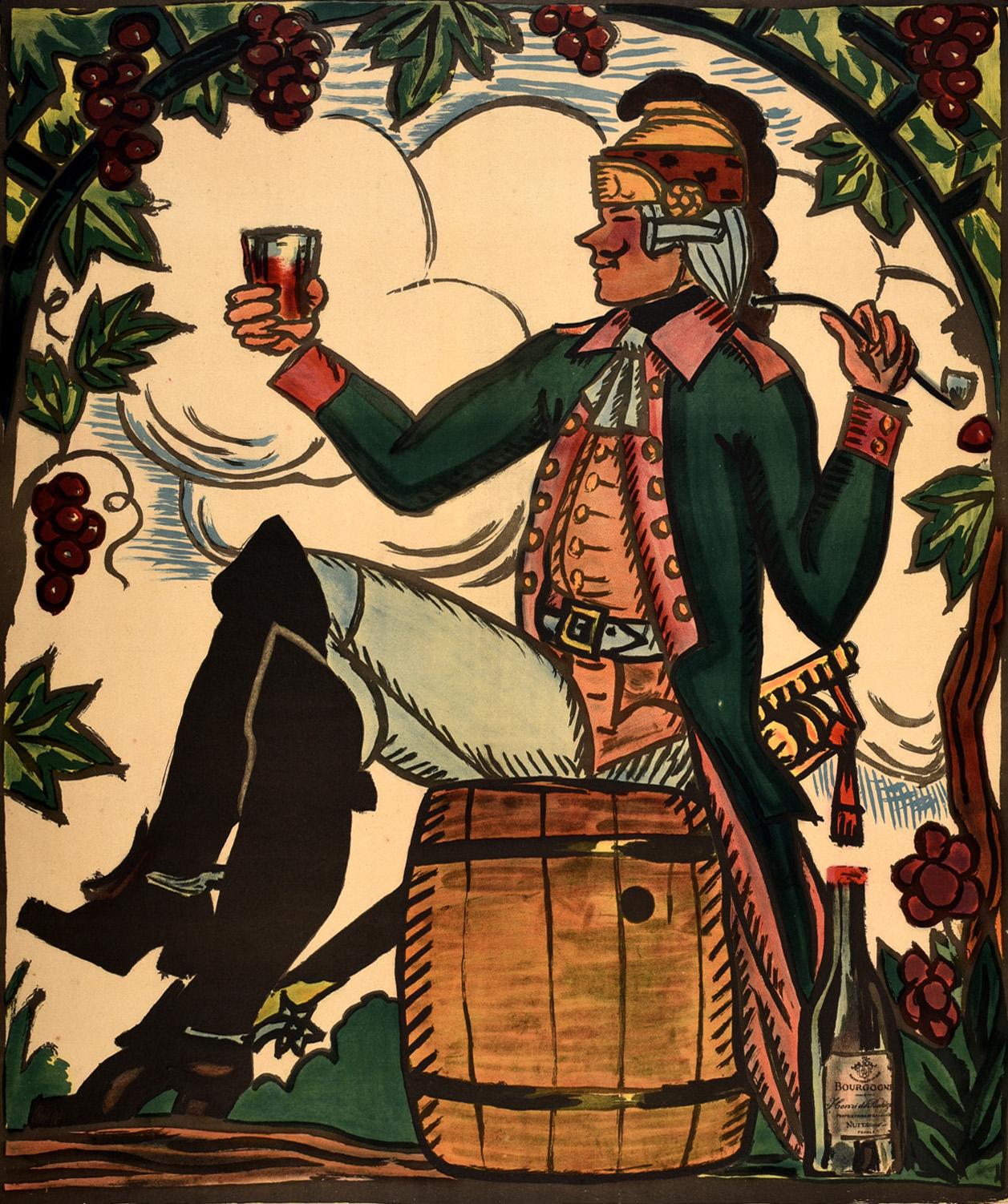 Poster pubblicitario originale antico Vini di Borgogna Henri De Bahezre Francia - Print di Guy Arnoux