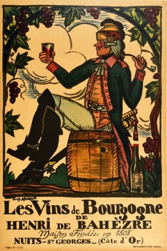 Original Antique Drink Poster Henri De Bahezre Burgundy Wines Vins De Bourgogne