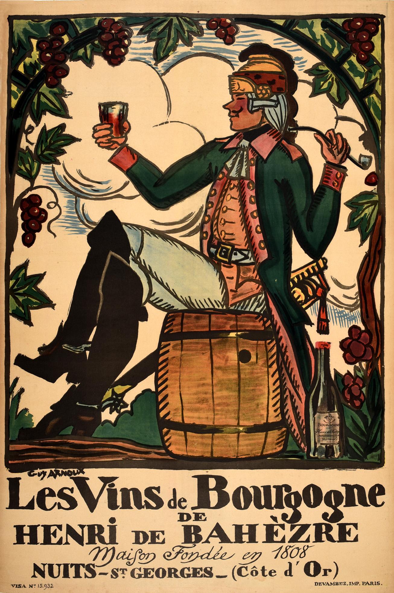 Guy Arnoux Print - Original Antique French Wine Poster Les Vins De Bourgogne De Henri De Bahezre 