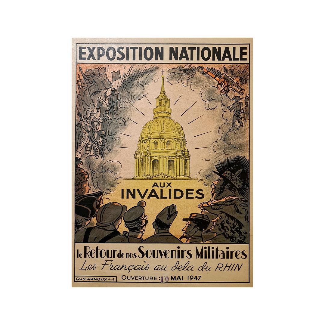Original poster made in 1947 by Guy Arnoux - Exposition Nationale aux Invalides For Sale 1