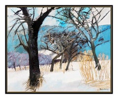 Guy Bardone Original Oil Painting on Canvas French Winter Landscape Signed Art