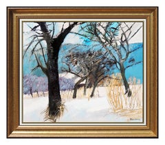 Guy Bardone Original Oil Painting on Canvas French Winter Landscape Signed Art