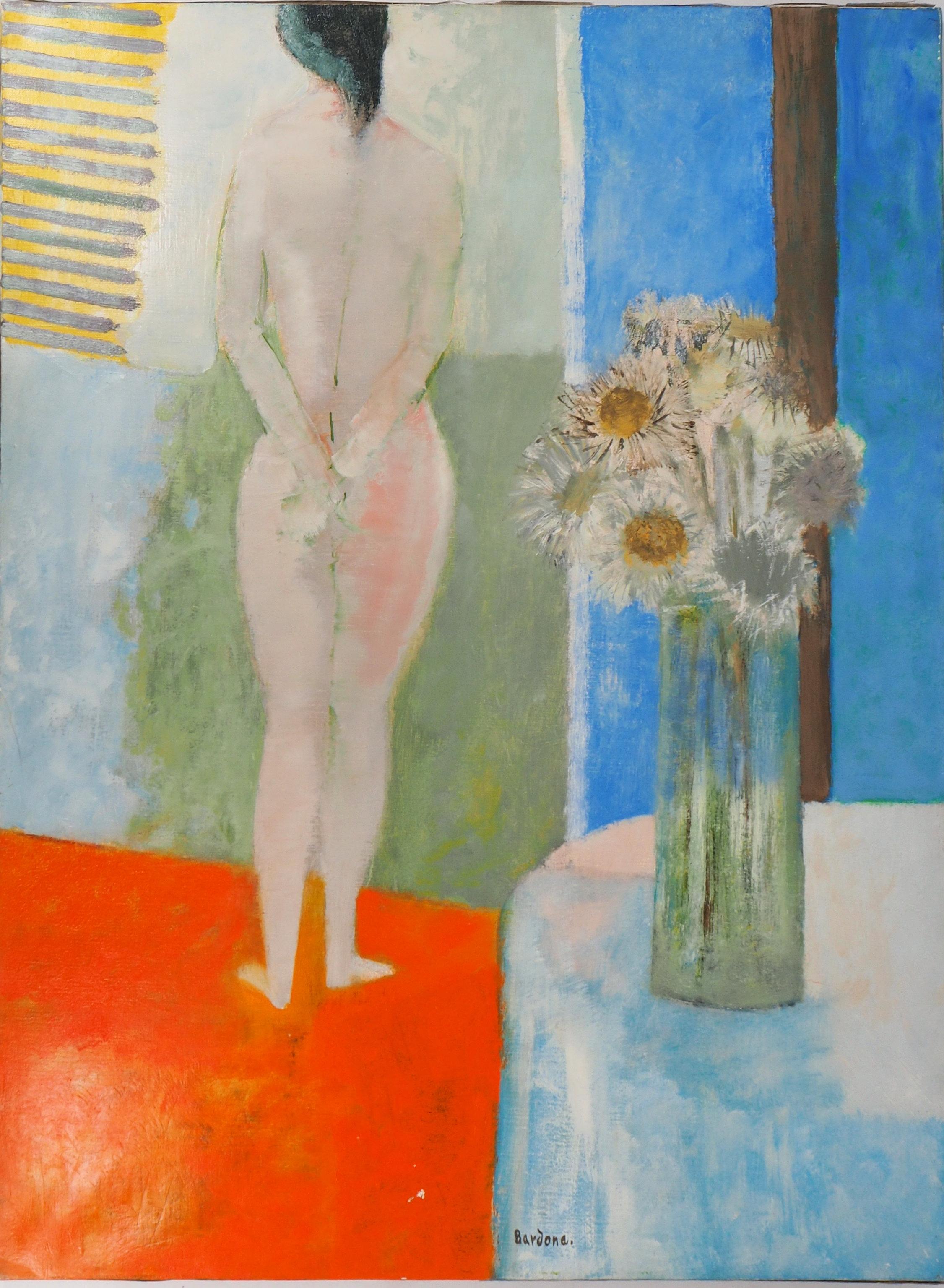 Guy Bardone Nude Painting - Interior : Model with Thistles - Original Oil on Canvas, Handsigned