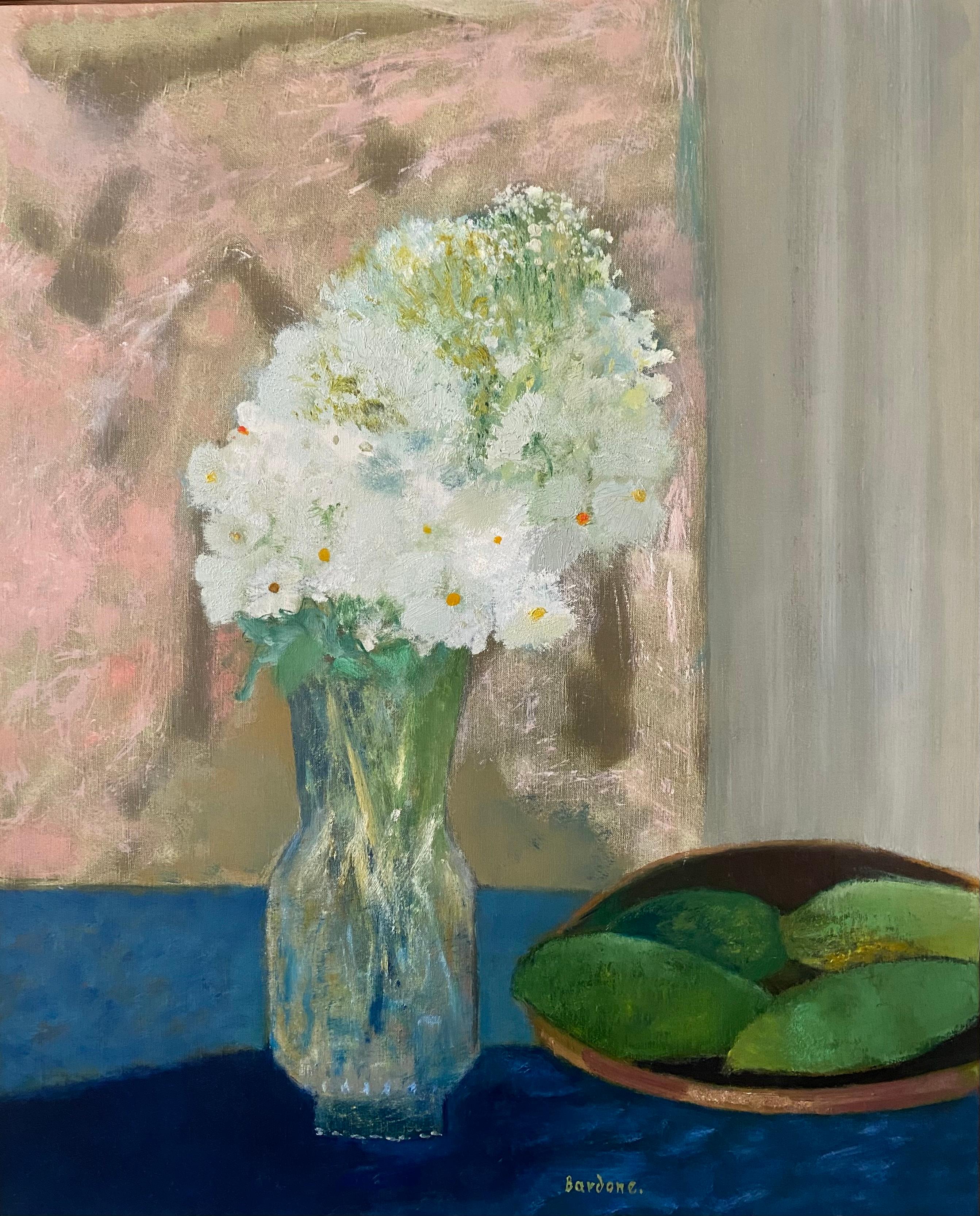Vase en Cristal Aux Fleurs Blanches - Painting by Guy Bardone