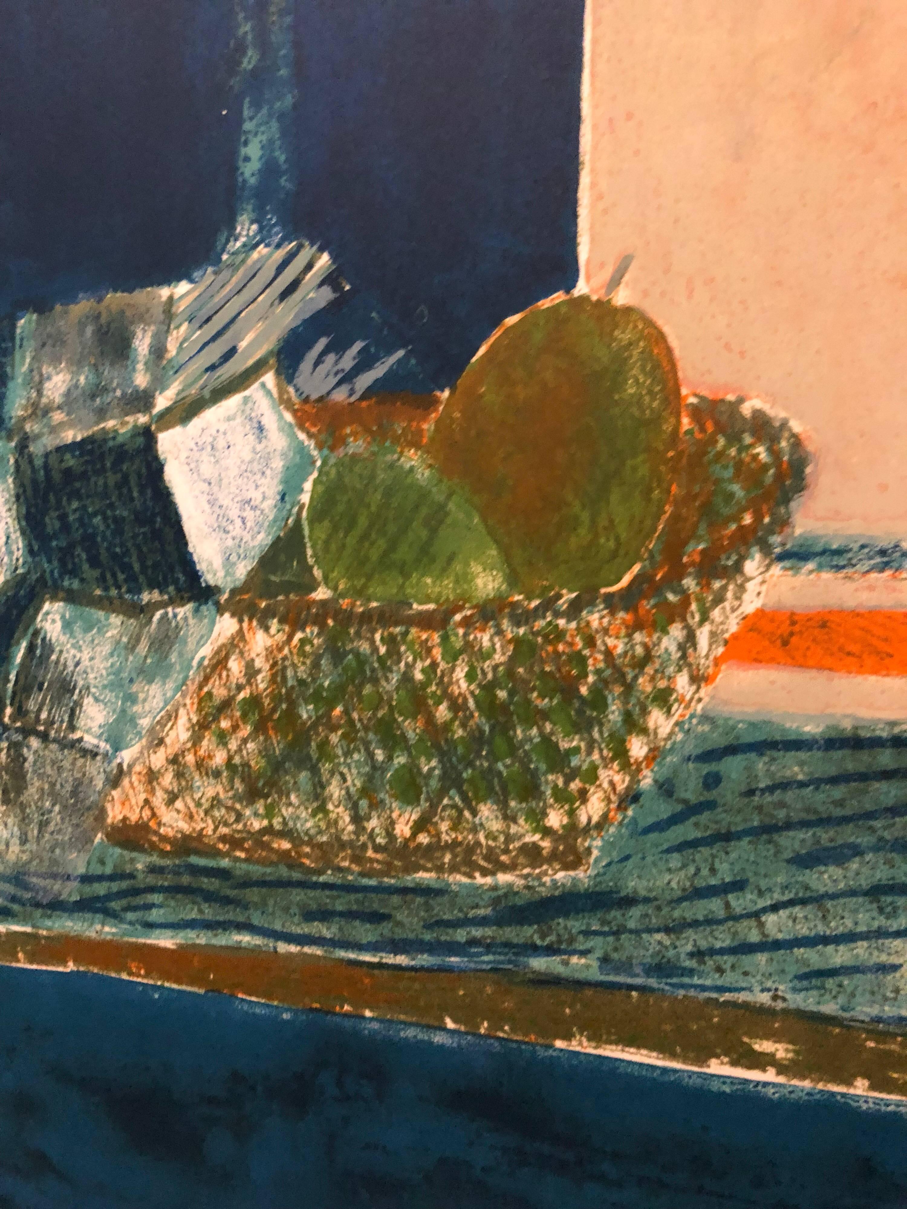 Still Life with Flower Bouquet in Vase French Modernist Lithograph 2