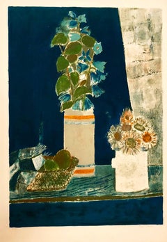 Stillleben mit Blumenstrauß in Vase:: Französische modernistische Lithographie