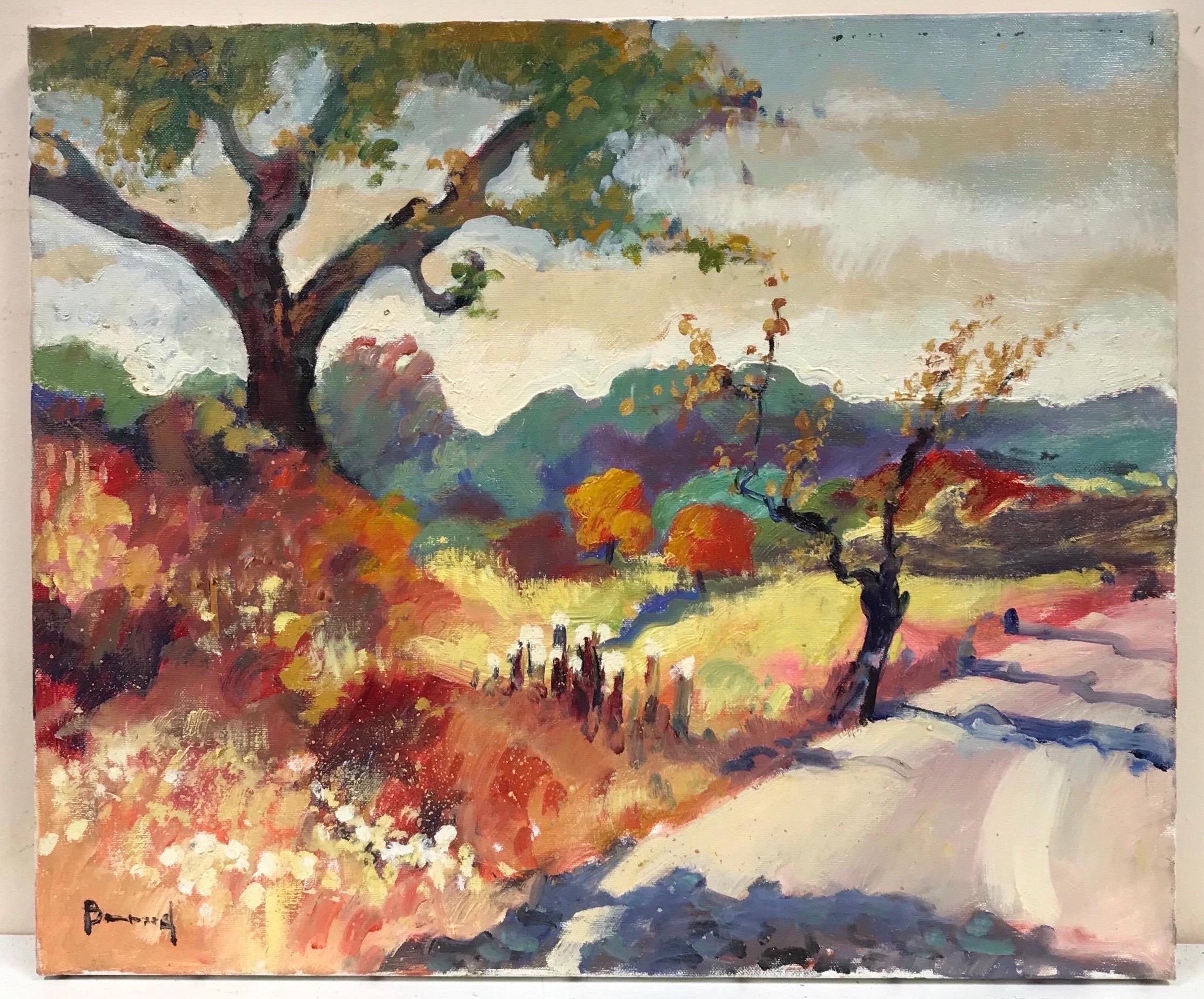 Automne en Provence, peinture à l'huile moderniste française signée - Painting de Guy Benard
