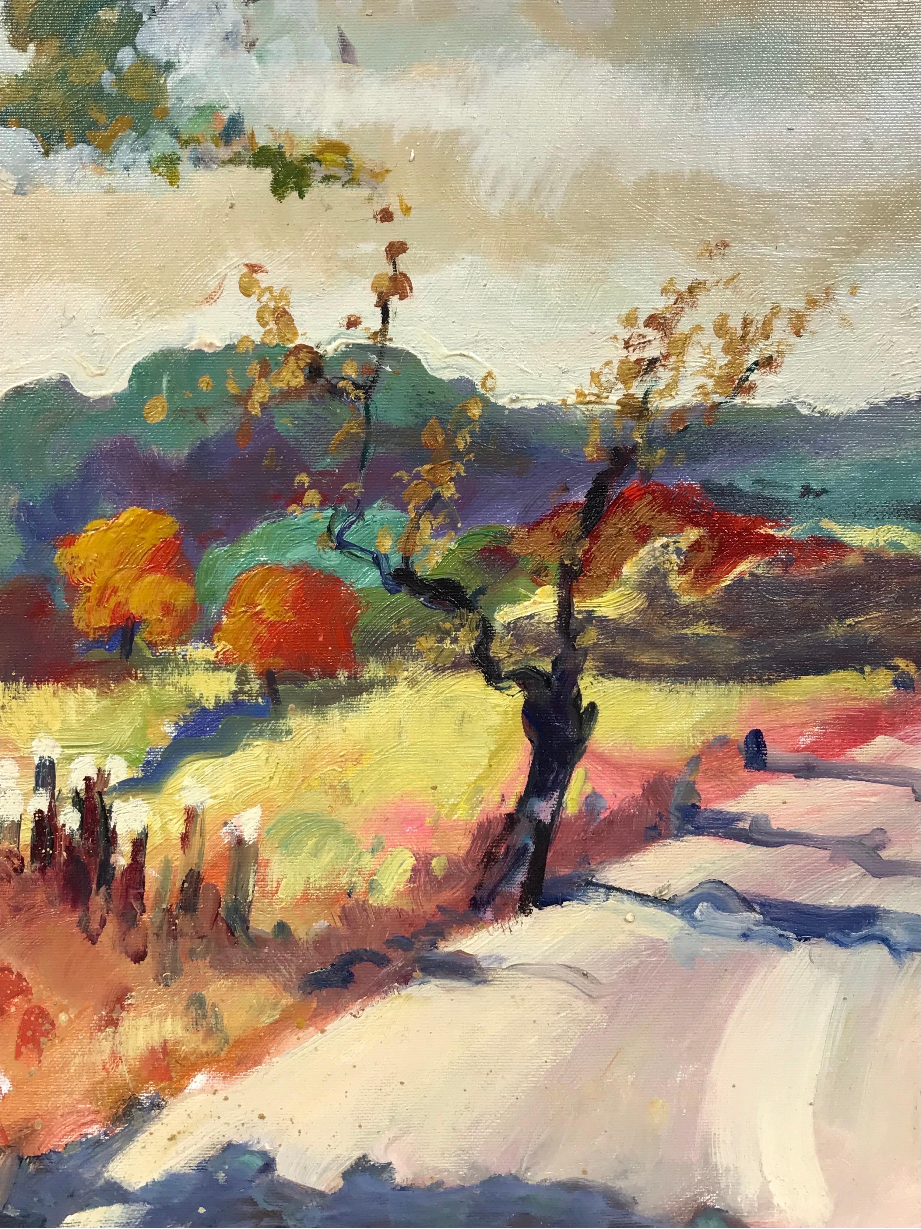 Automne en Provence, peinture à l'huile moderniste française signée - Impressionnisme Painting par Guy Benard