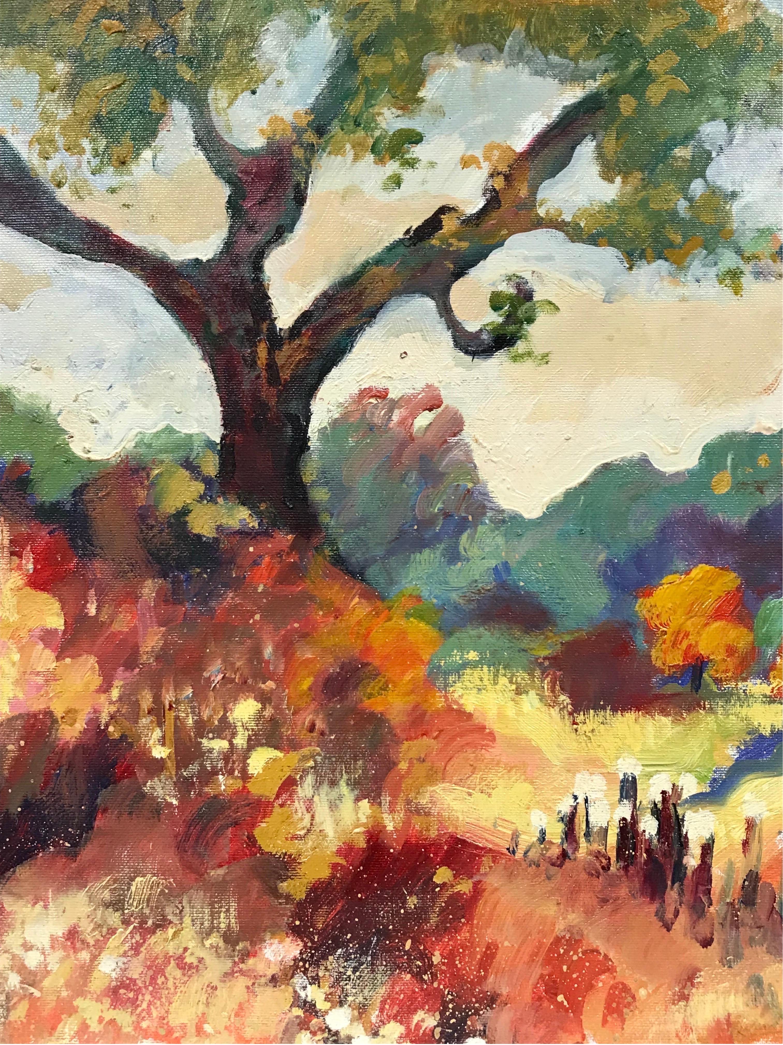 Automne en Provence, peinture à l'huile moderniste française signée - Marron Landscape Painting par Guy Benard