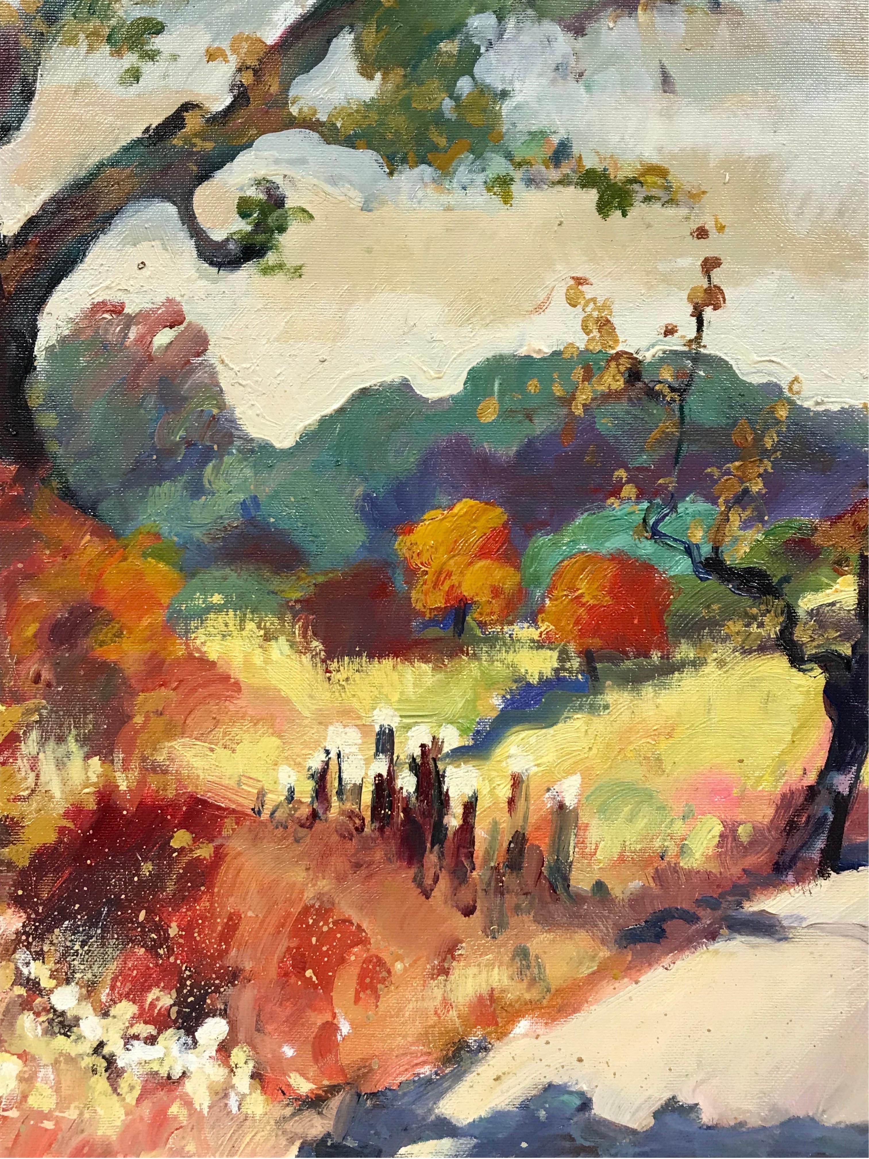 Autumn in Provence, signed French Modernist Oil Painting - Brown Landscape Painting by Guy Benard
