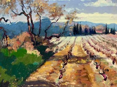 Peinture à l'huile d'origine impressionniste française Autumn Vineyard in Provence, signée