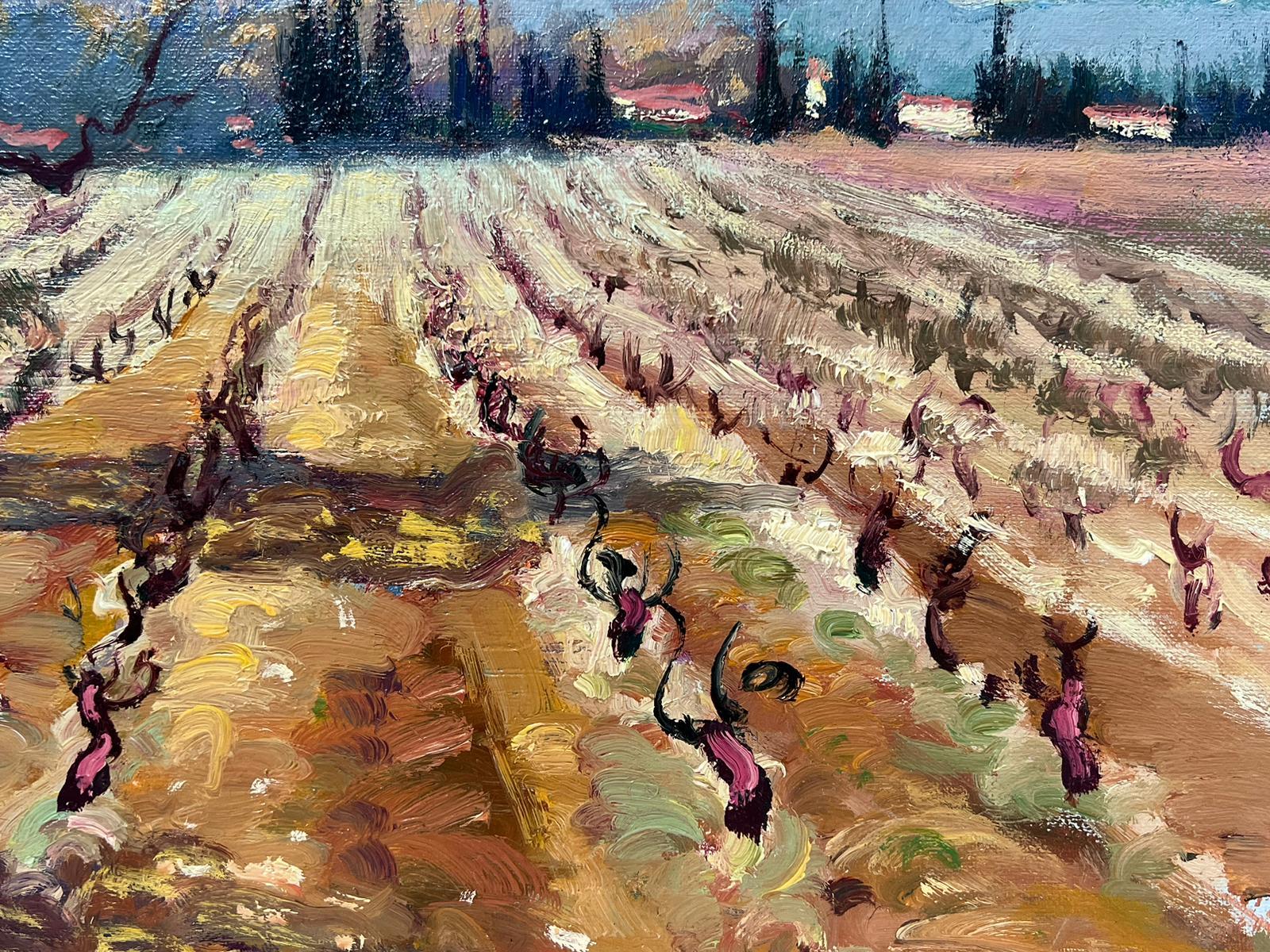 Vigneto d'autunno in Provenza Pittura ad olio originale dell'impressionista francese firmata - Figurative Painting Marrone di Guy Benard