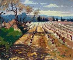 Peinture à l'huile d'origine impressionniste française Autumn Vineyard in Provence, signée
