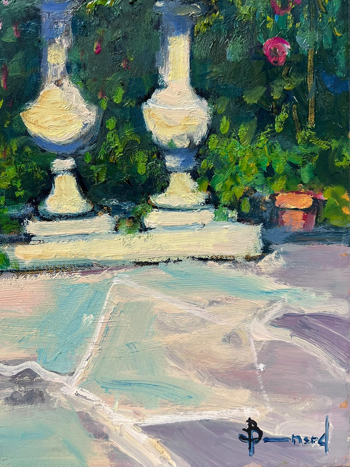 Artist/ School: Guy Benard (French b.1928) signed lower corner. Painter from Rouen, Normandy, exhibited throughout France. 

Title: The Chateau Garden

Medium:  signed oil on canvas, unframed and inscribed verso

size: 21.5 x 17 inches

Provenance: