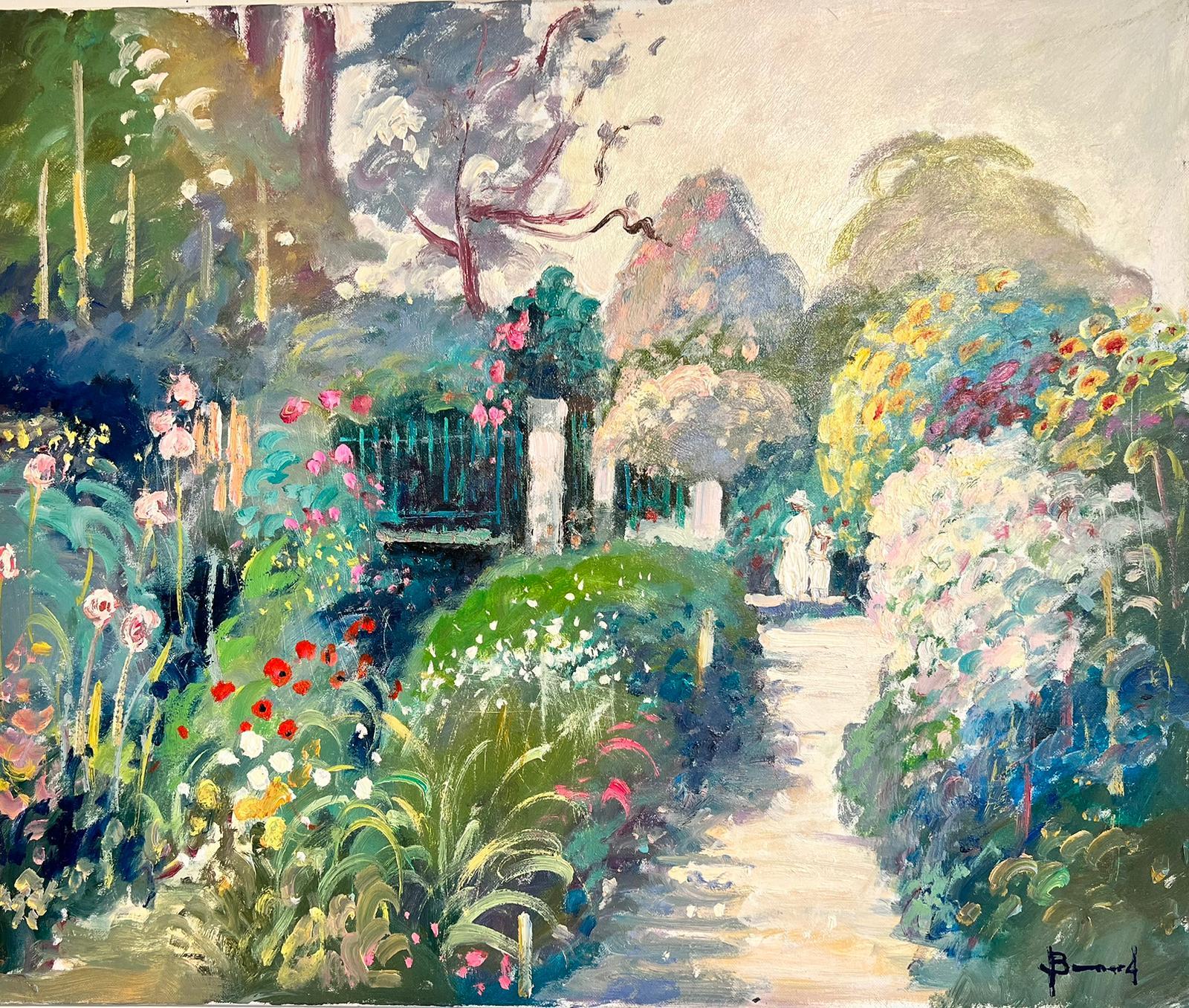 Guy Benard Figurative Painting - Claude Monet's Garden Giverny, Signed French Impressionist Oil Painting Canvas