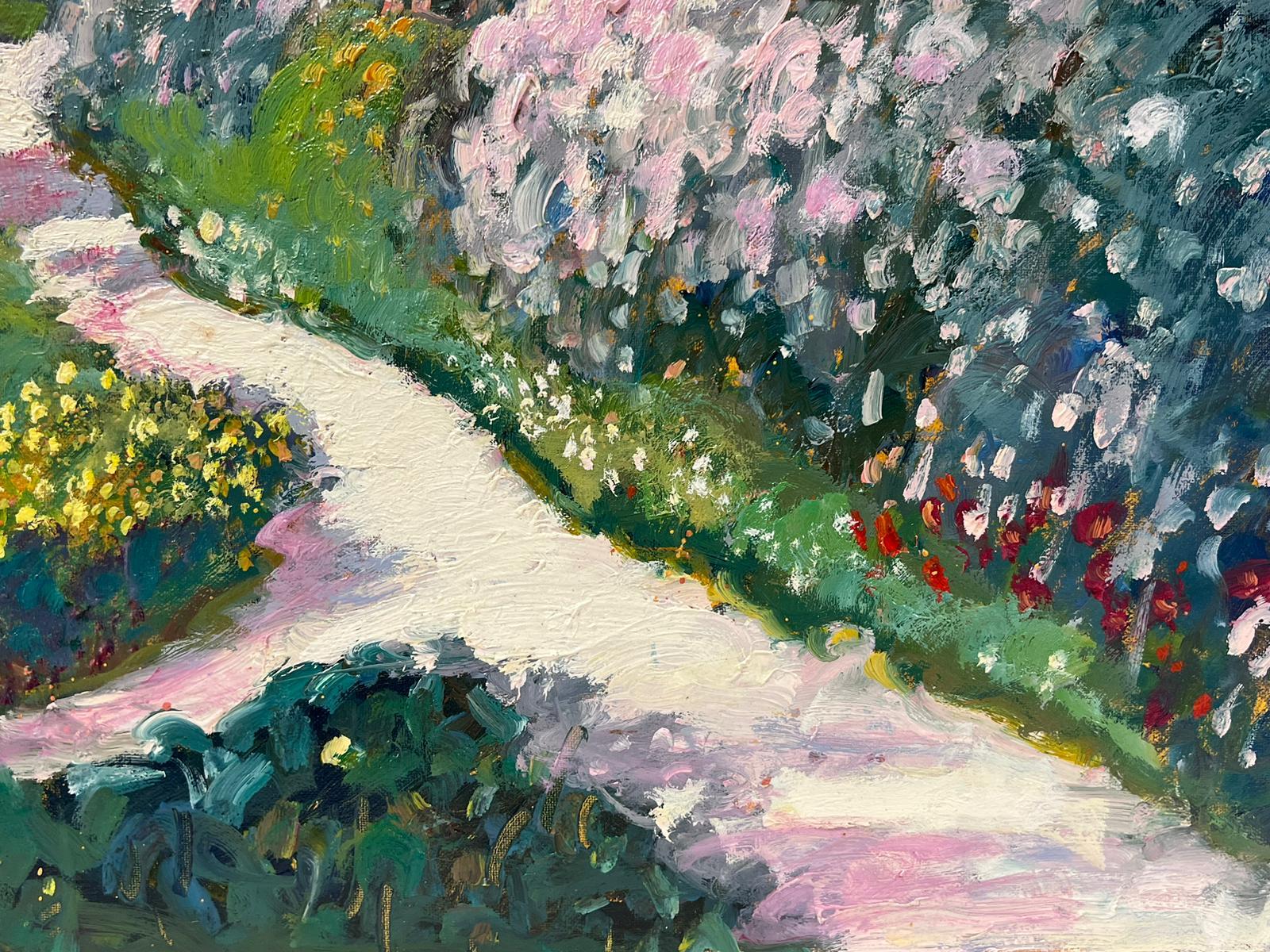 Couple Walking in French Summer Landscape with Flowers Impressionist Oil  For Sale 1