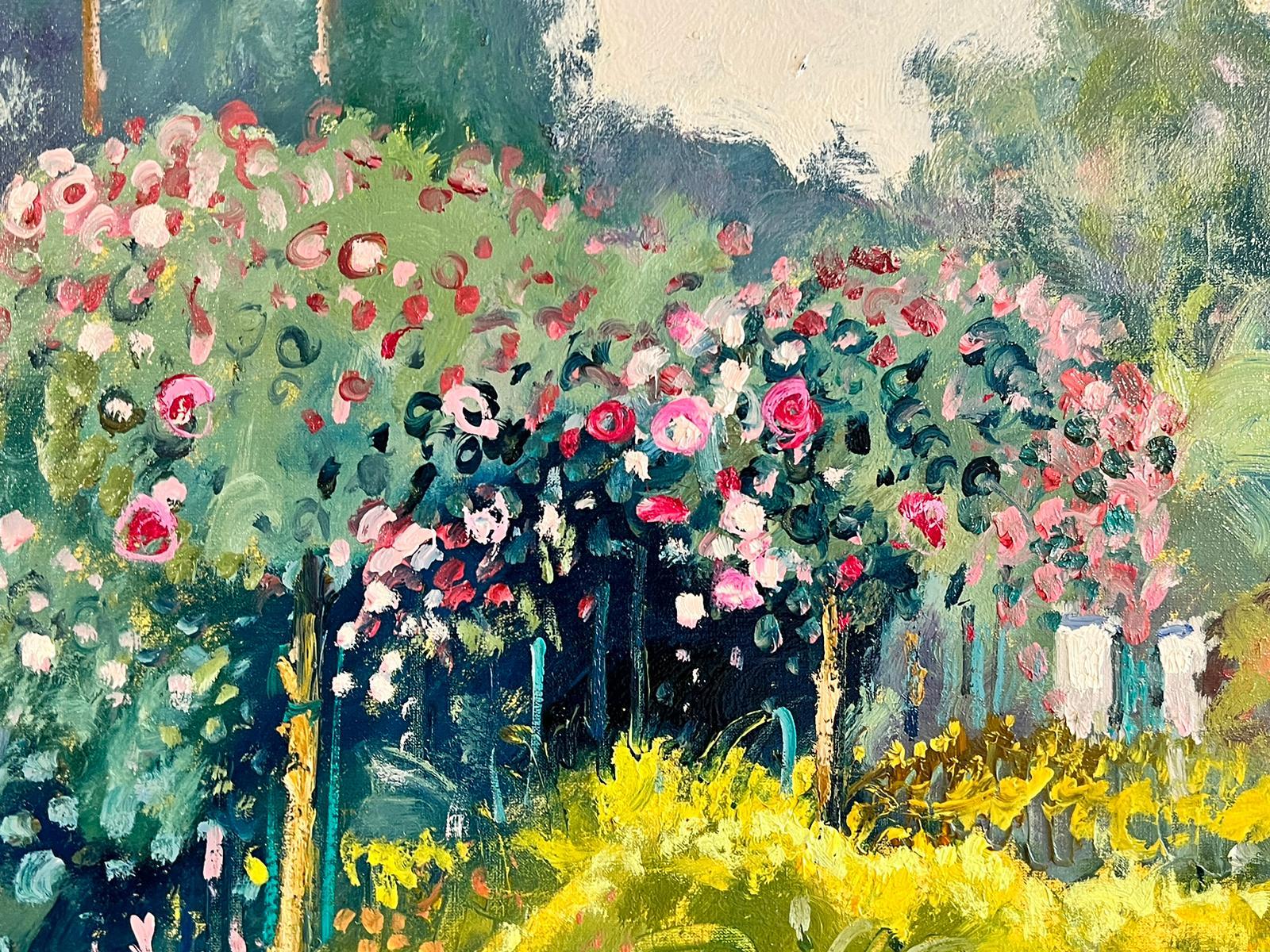 Figures Walking in Monet's Garden Giverny French Impressionist Signed Oil  For Sale 1