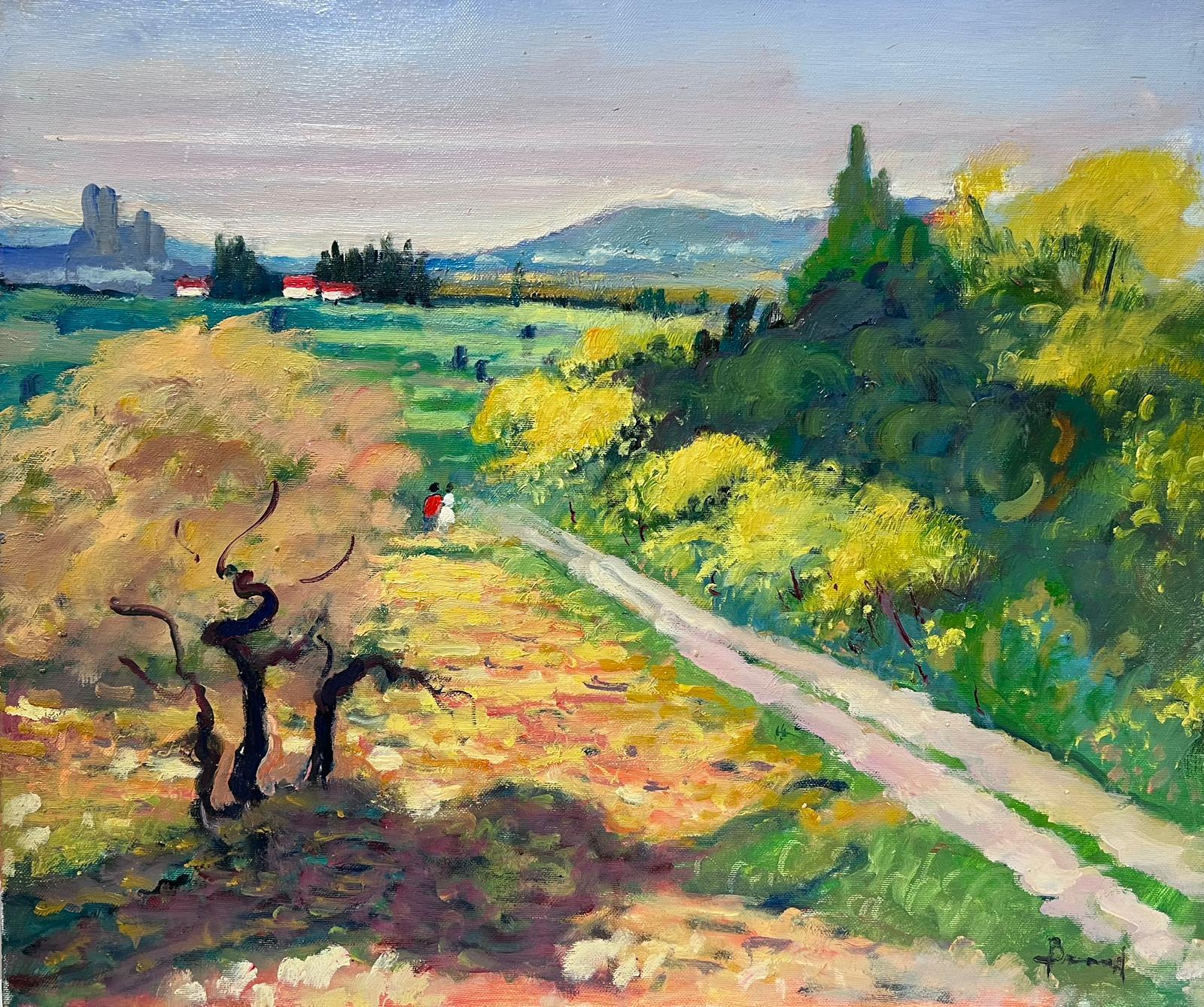 Guy Benard Figurative Painting - Figures Walking in Provence Landscape Beautiful Original Impressionist Painting