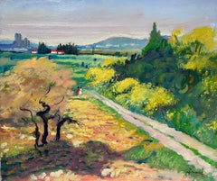Retro Figures Walking in Provence Landscape Beautiful Original Impressionist Painting