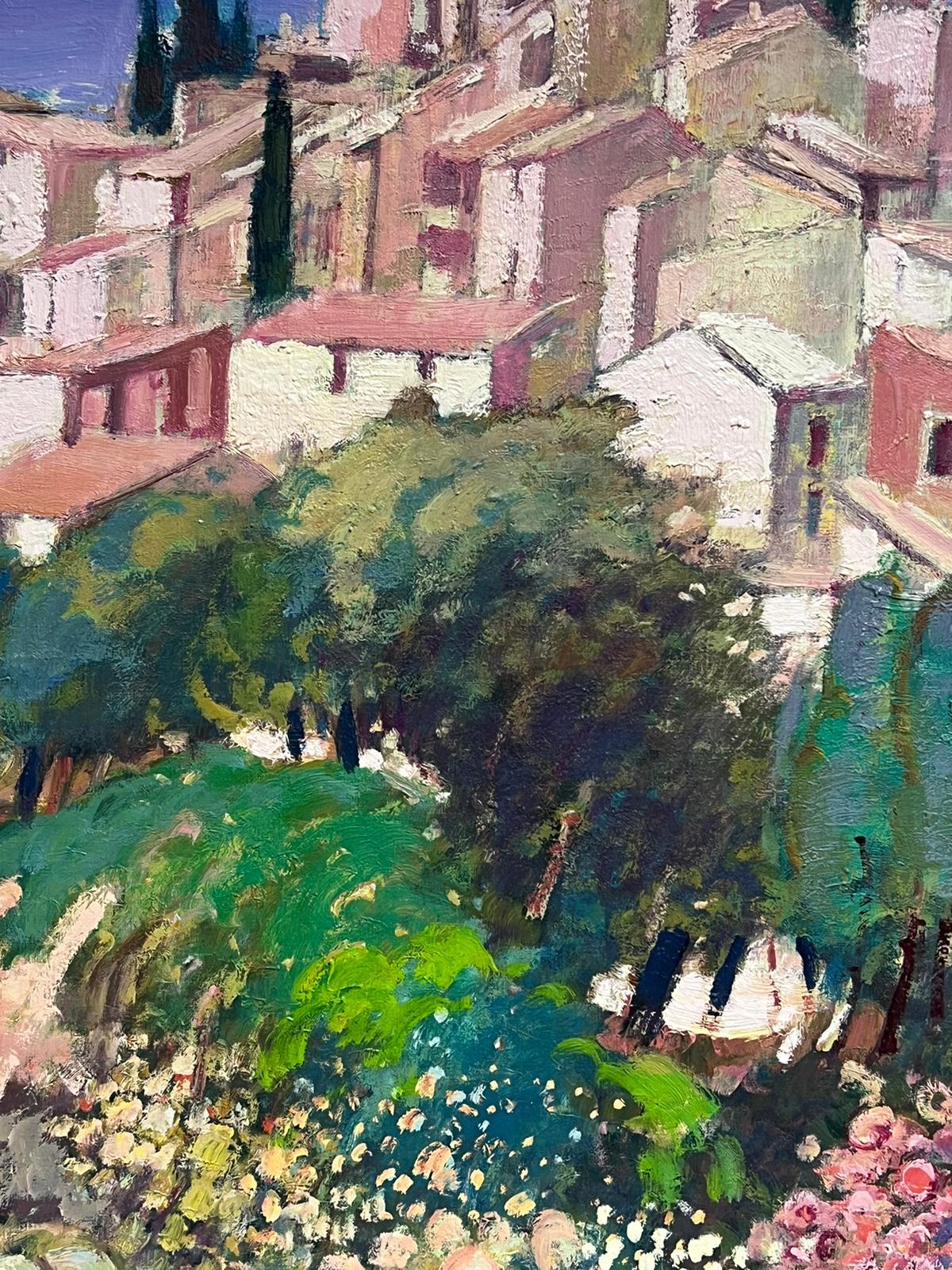 Gordes Village Luberon Provence Huge Original French Oil Painting on Canvas - Gray Landscape Painting by Guy Benard