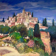 Retro Gordes Village Luberon Provence Huge Original French Oil Painting on Canvas