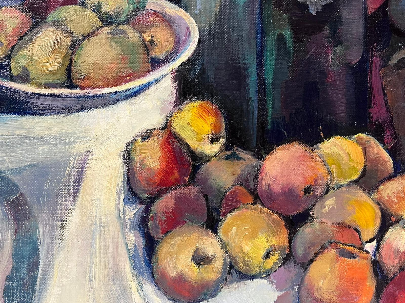 Huge French Post-Impressionist Still Life Oil Painting Fruit & Jugs Autumn Color For Sale 2