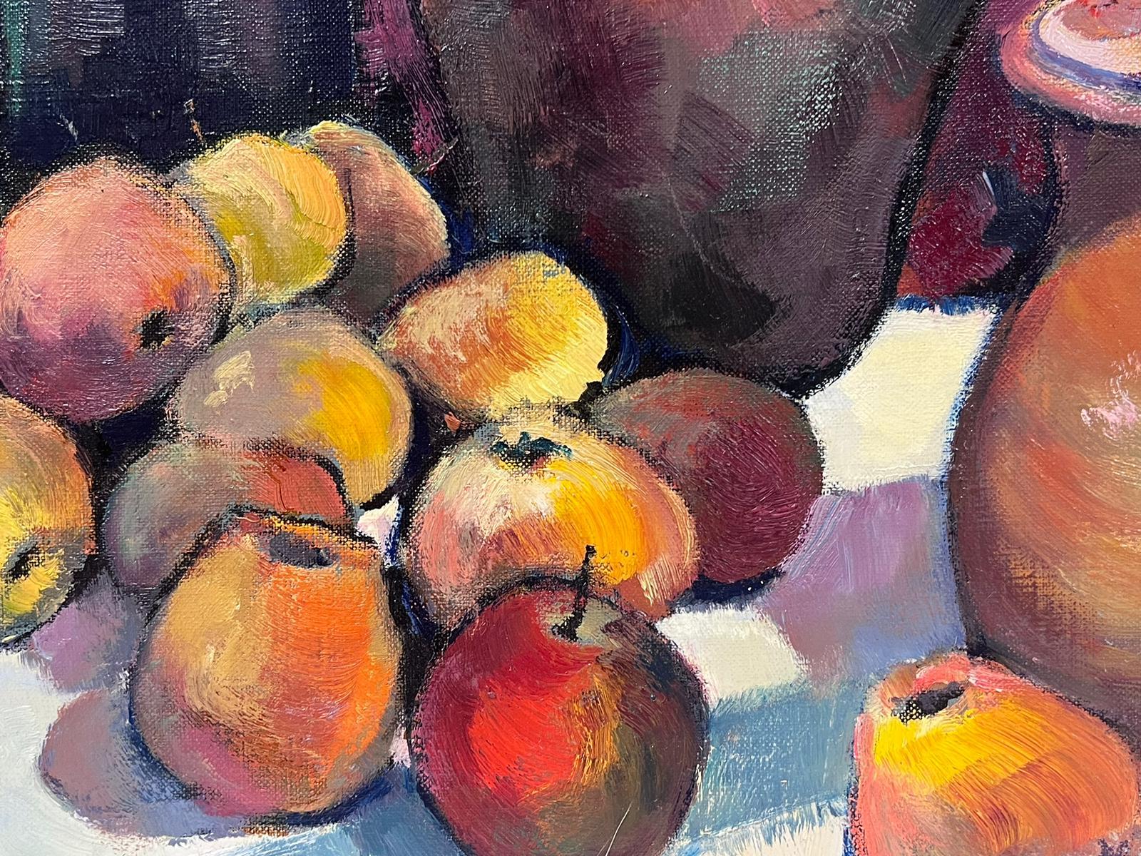 Immense nature morte française post-impressionniste, peinture à l'huile, fruits et cruches, couleur d'automne en vente 2
