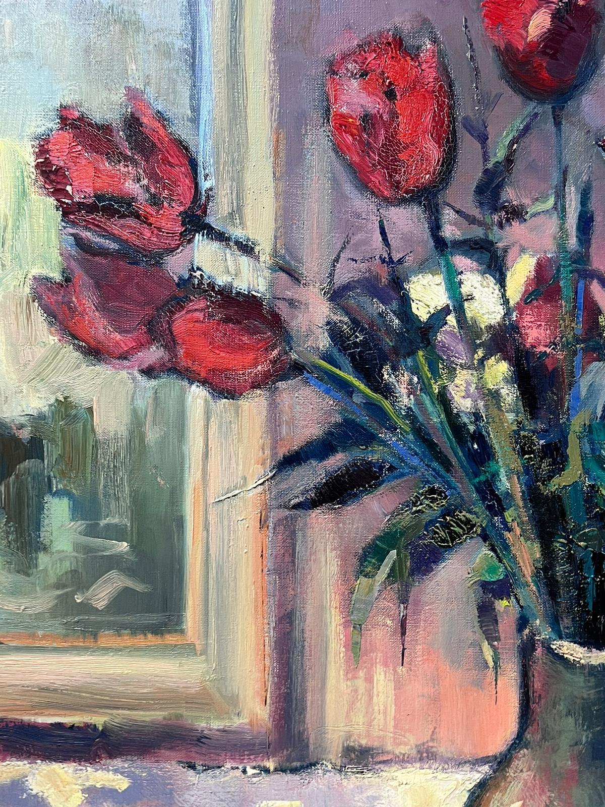 Grande olio francese post-impressionista firmato Tulipani, mele e pere - Natura morta in vendita 2