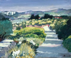 Les Alpilles Provence, Sunny Summer Landscape Figures Walking in Lane, oil
