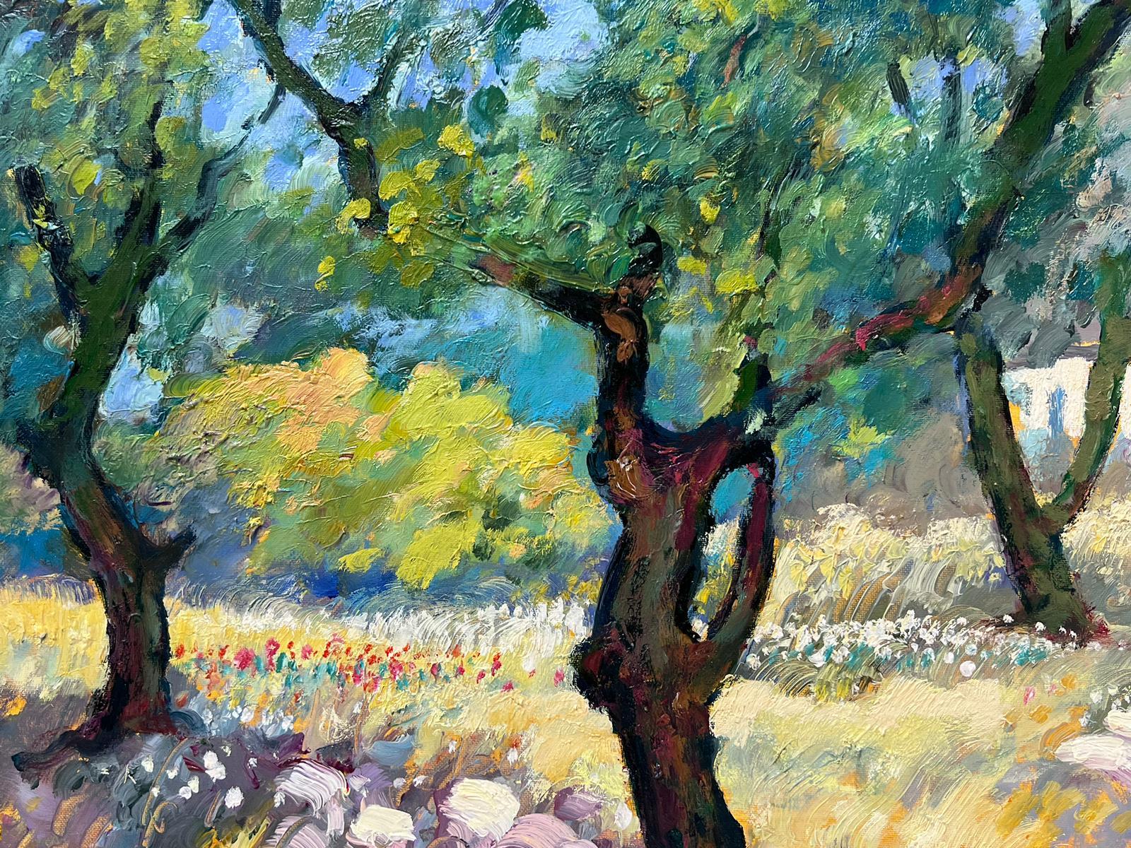 Orchard Trees in Provence Warm Summer Landscape Original Impressionist Oil  - Painting by Guy Benard