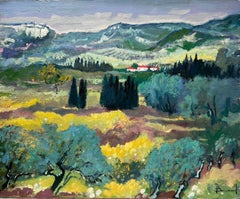 Peinture à l'huile - Paysage de Provence - Belle peinture impressionniste française - Maisons à sabot rouges