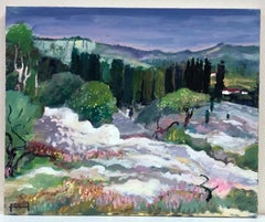 Huile moderniste française Paysage de Provence en creux, Les Alpilles, signée