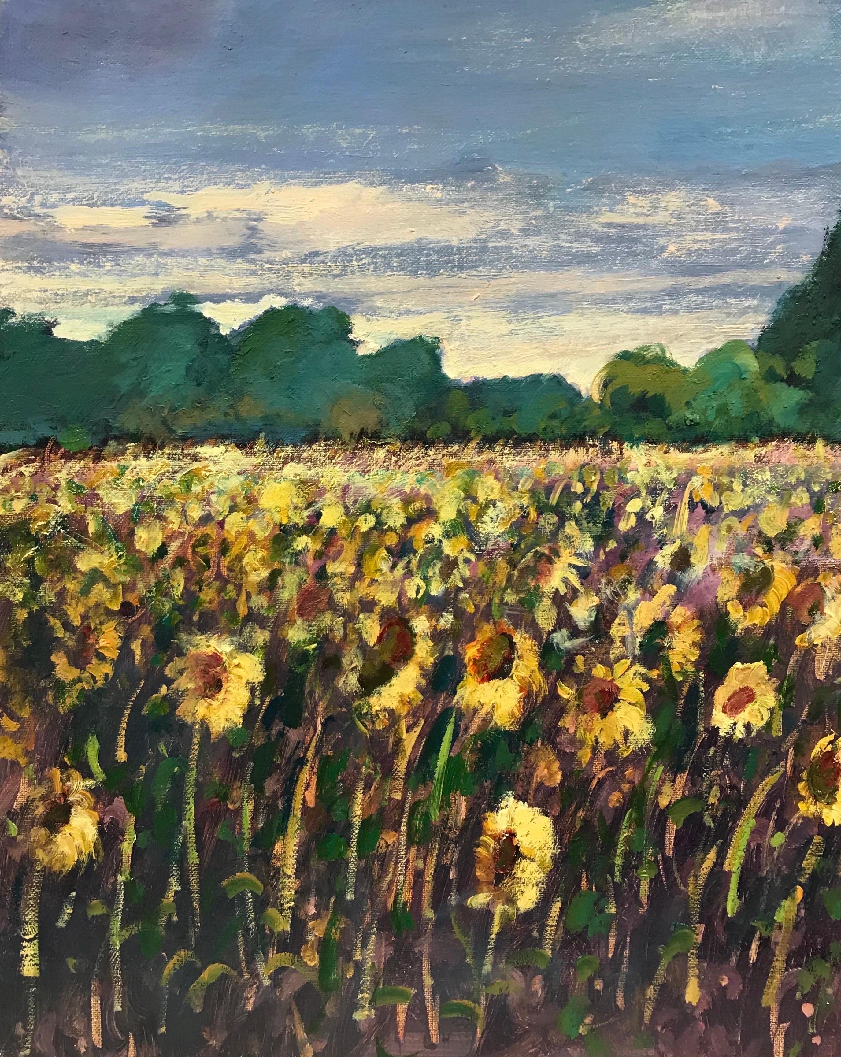 Girasoli in Provenza, dipinto a olio impressionista francese firmato 1