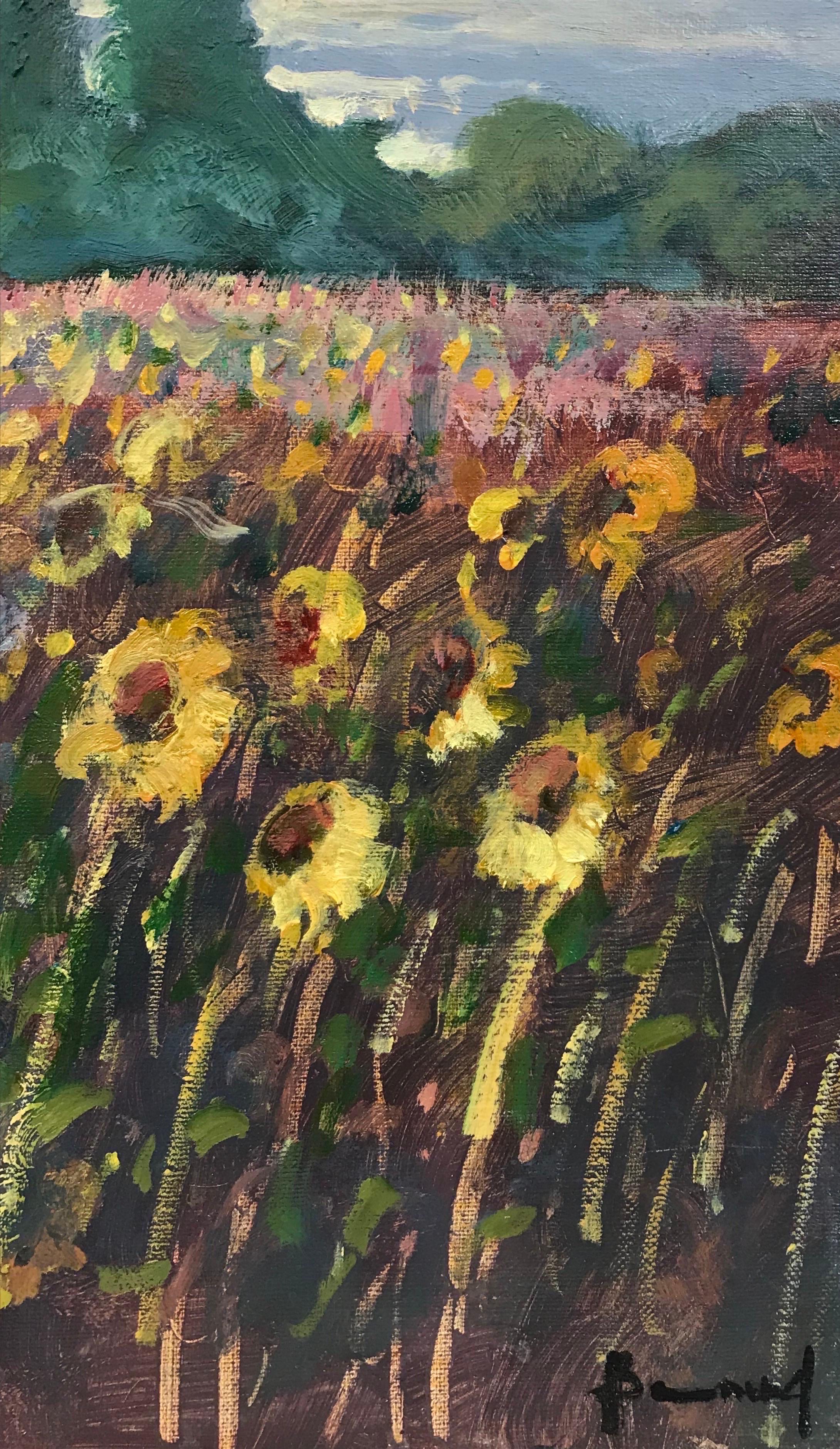 Girasoli in Provenza, dipinto a olio impressionista francese firmato 2