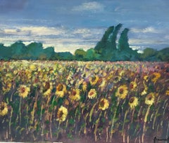 Sunflowers in Provence, signed French Impressionist Oil Painting