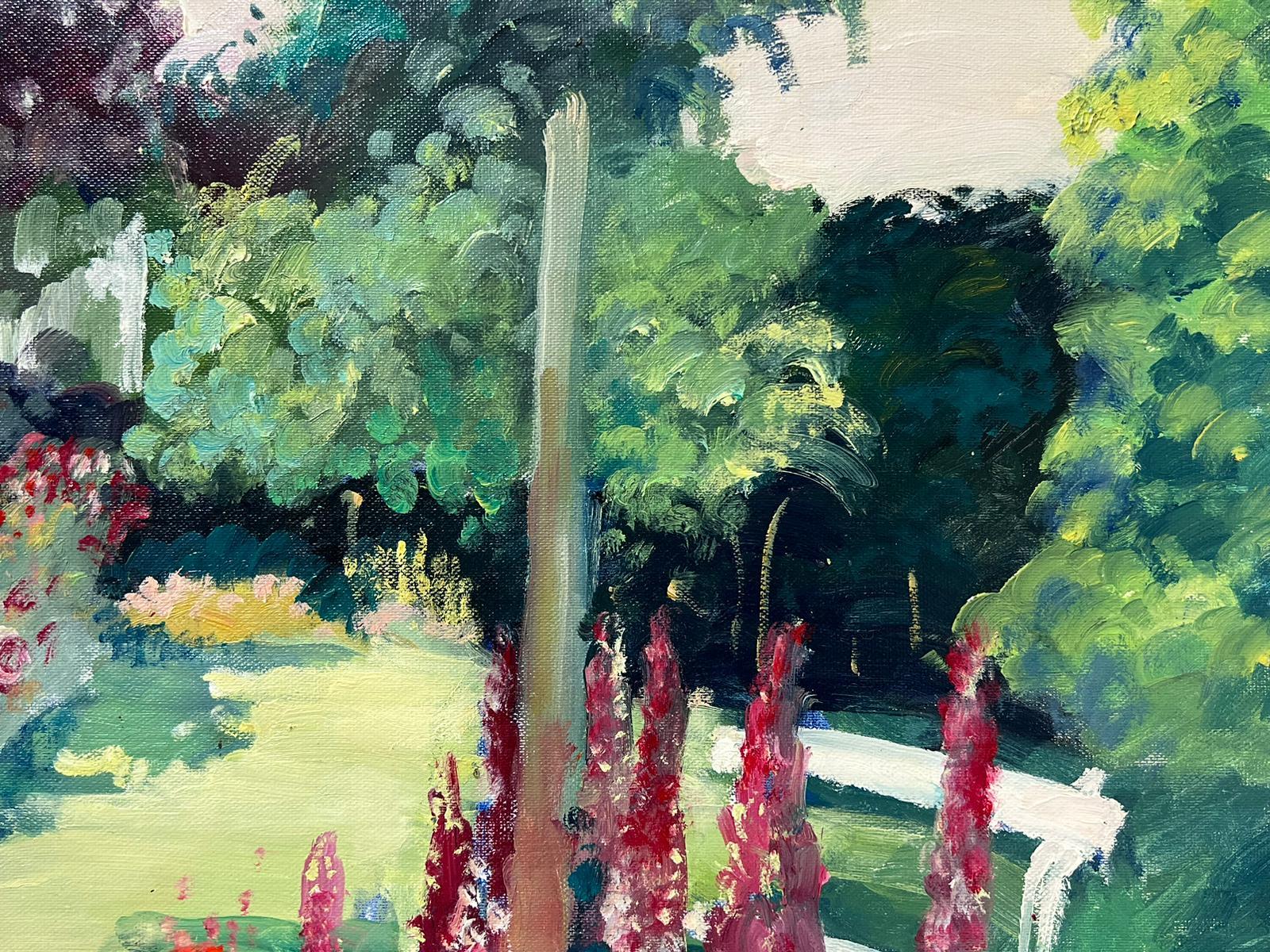 Artist/ School: Guy Benard (French b.1928) signed lower corner. Painter from Rouen, Normandy, exhibited throughout France. 

Title: Le Jardin du Peintre

Medium:  signed oil on canvas, unframed and inscribed verso

size: 18 x 21.5