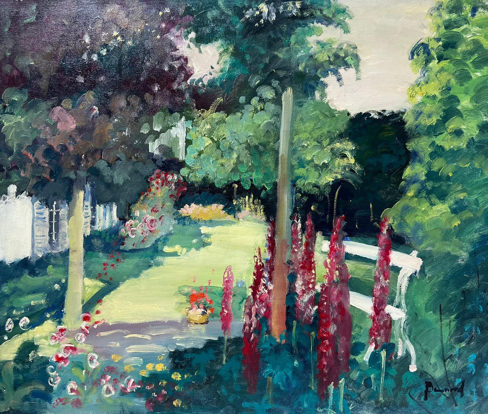 Guy Benard Landscape Painting – Originales französisches impressionistisches Ölgemälde „The Artists Garden“, signiert
