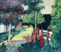 Peinture à l'huile impressionniste française originale The Artists Garden signée