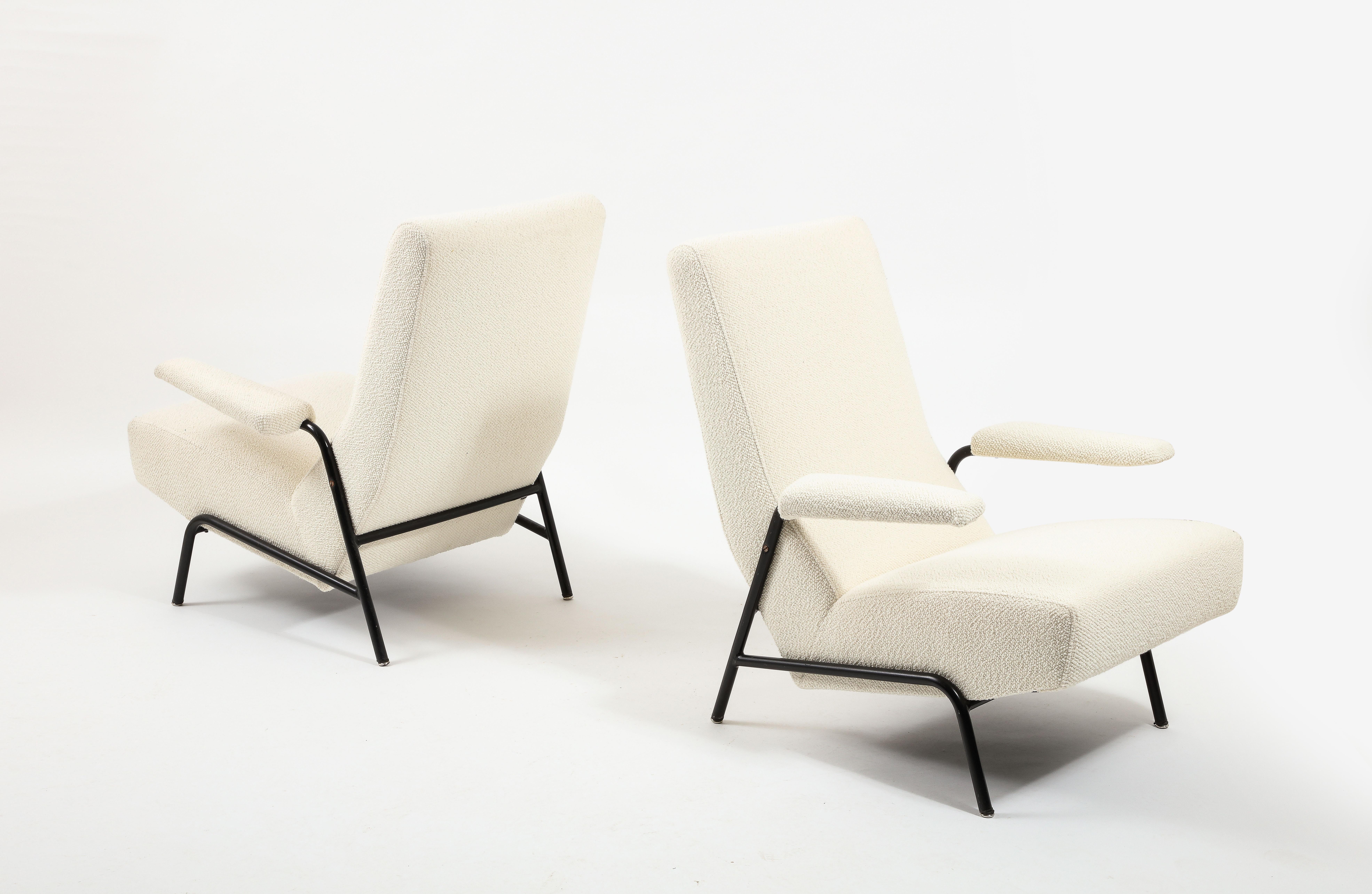 Guy Besnard Pair of Metal & Boucle Armchairs, France 1950’s For Sale 5