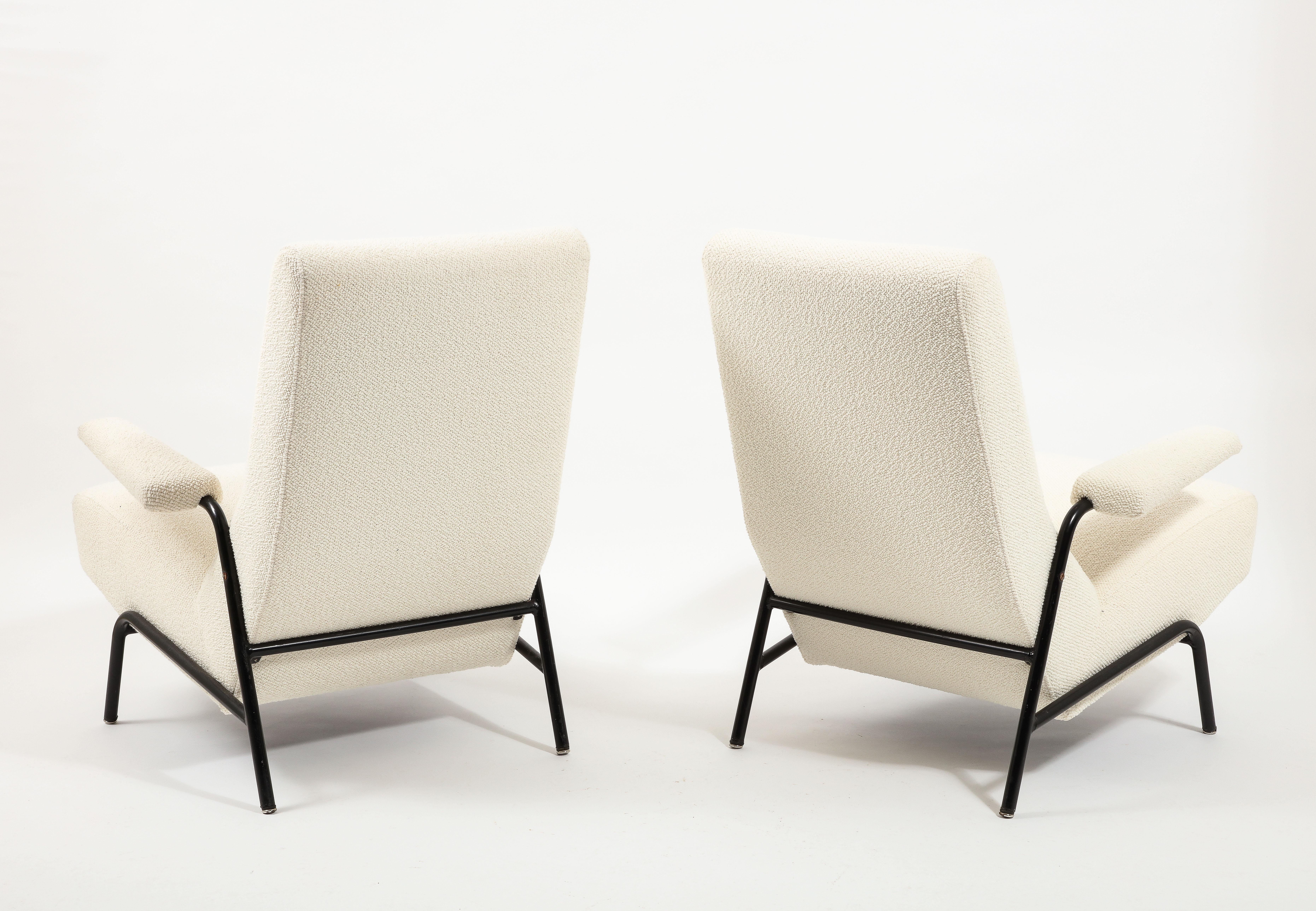 20th Century Guy Besnard Pair of Metal & Boucle Armchairs, France 1950’s For Sale