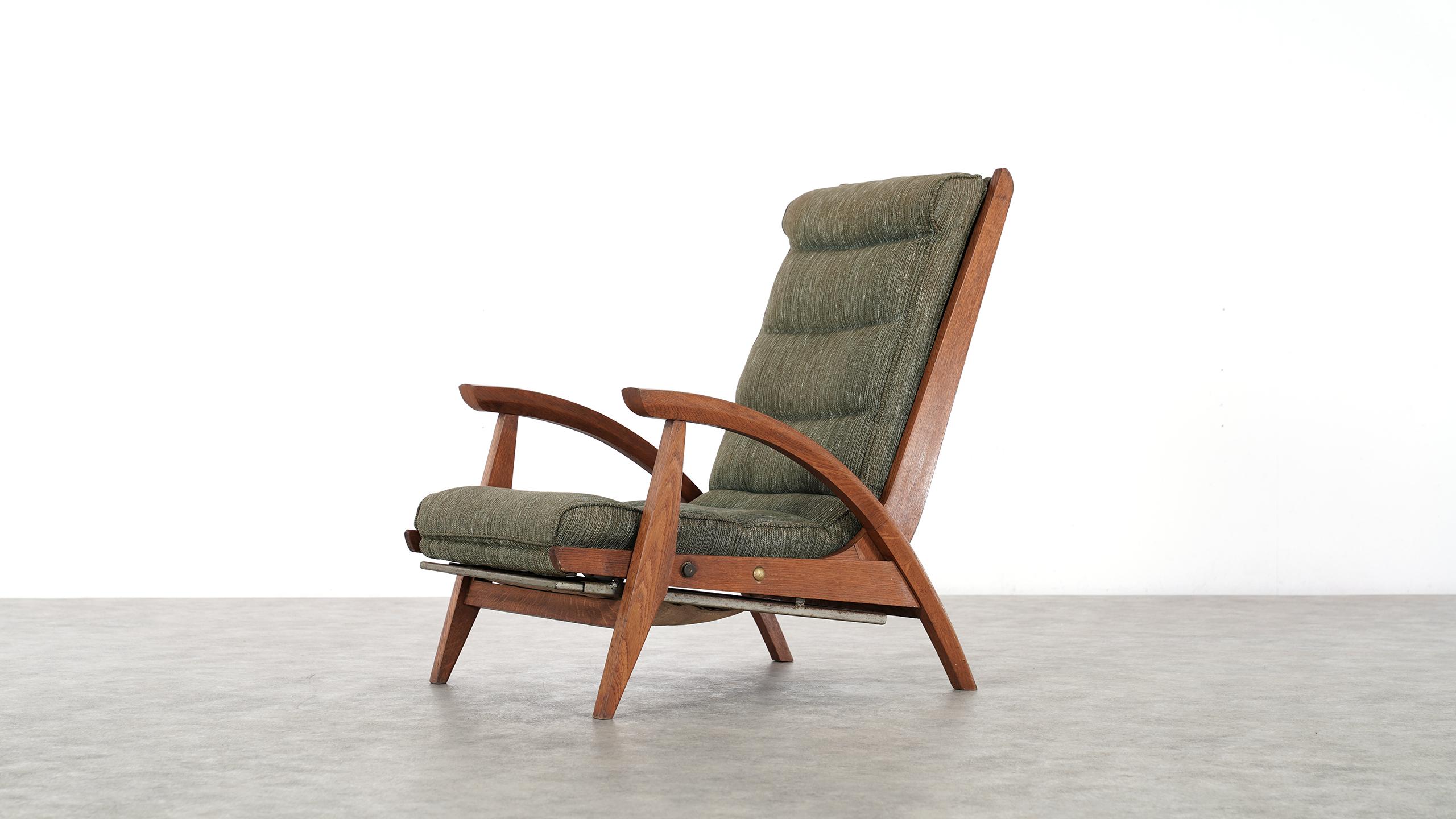 French Guy Besnard FS 134 Reclining Lounge Chair, 1954 for Free Span, France Prouvé