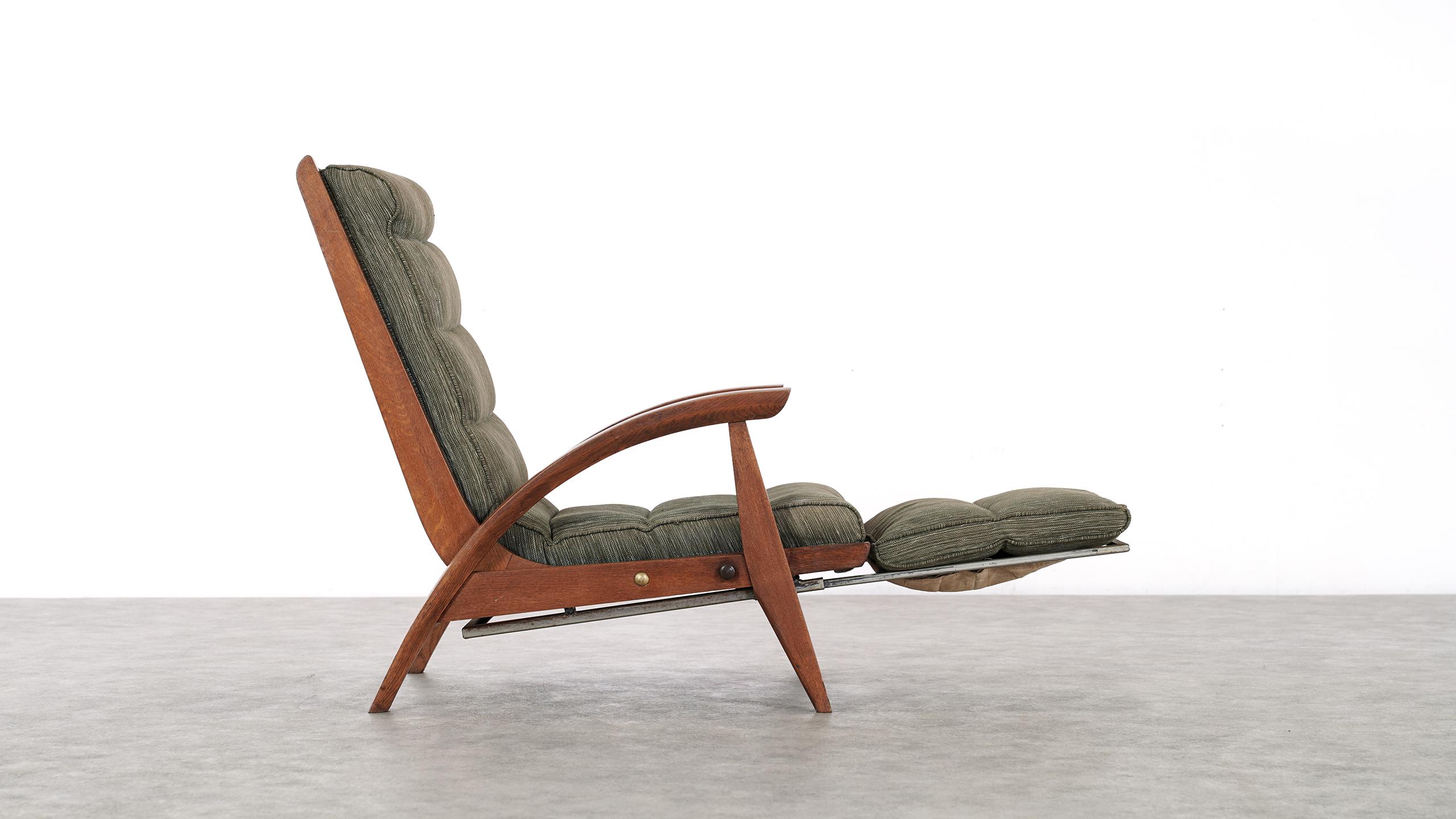 Wood Guy Besnard FS 134 Reclining Lounge Chair, 1954 for Free Span, France Prouvé