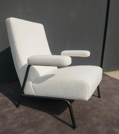 Guy Besnard Pair of Lounge Chairs with Boucle Fabric, 1950s France