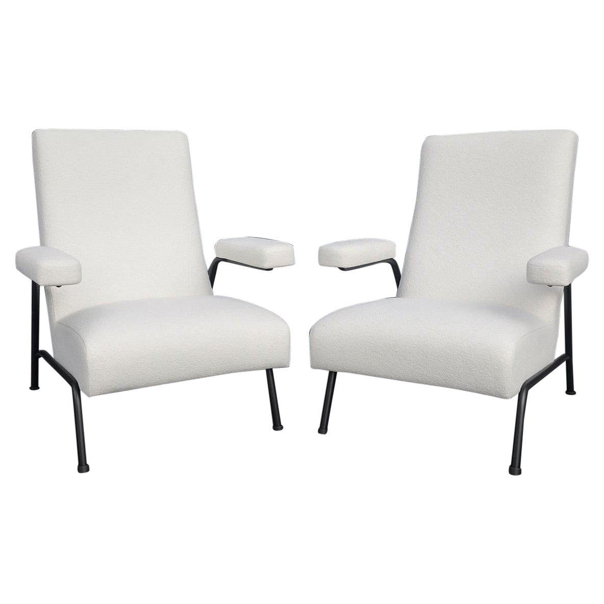 Guy Besnard Sesselpaar mit Boucle-Stoff, 1950er Jahre Frankreich im Angebot