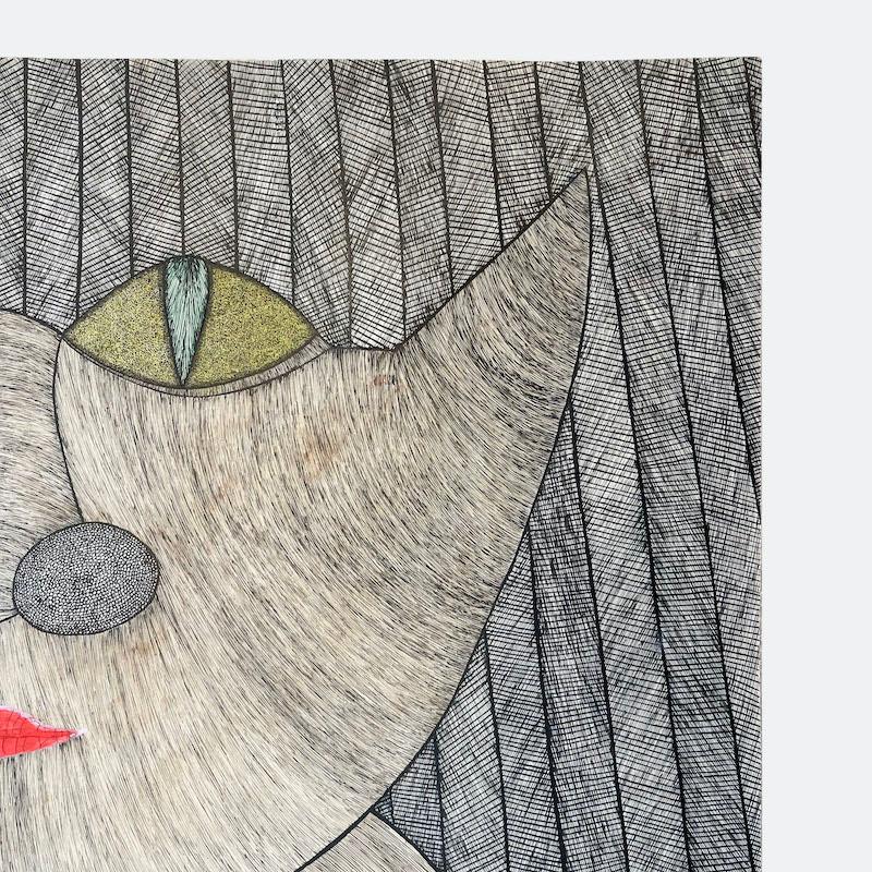 Mid-20th Century Guy Bourdin, Cat Drawing, Ink and Gouache on Paper, 1955 For Sale