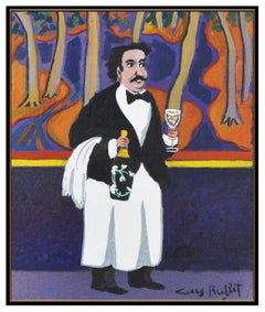 Guy Buffet Original Acrylic Painting On Canvas Signed Albert Waiter Portrait Art